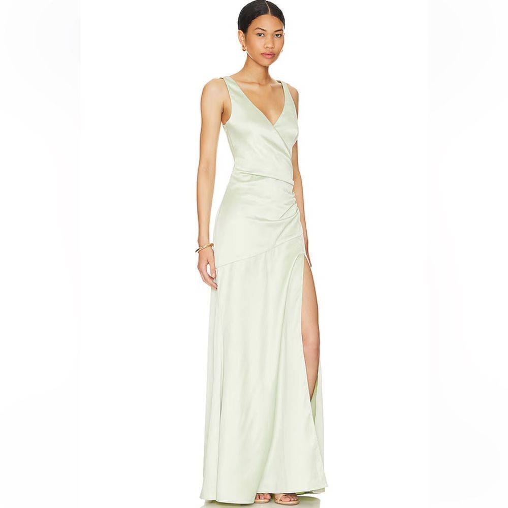 NWT Lovers and Friends Dawn Gown Sage Green draped satin maxi dress Revolve M - Picture 8 of 9